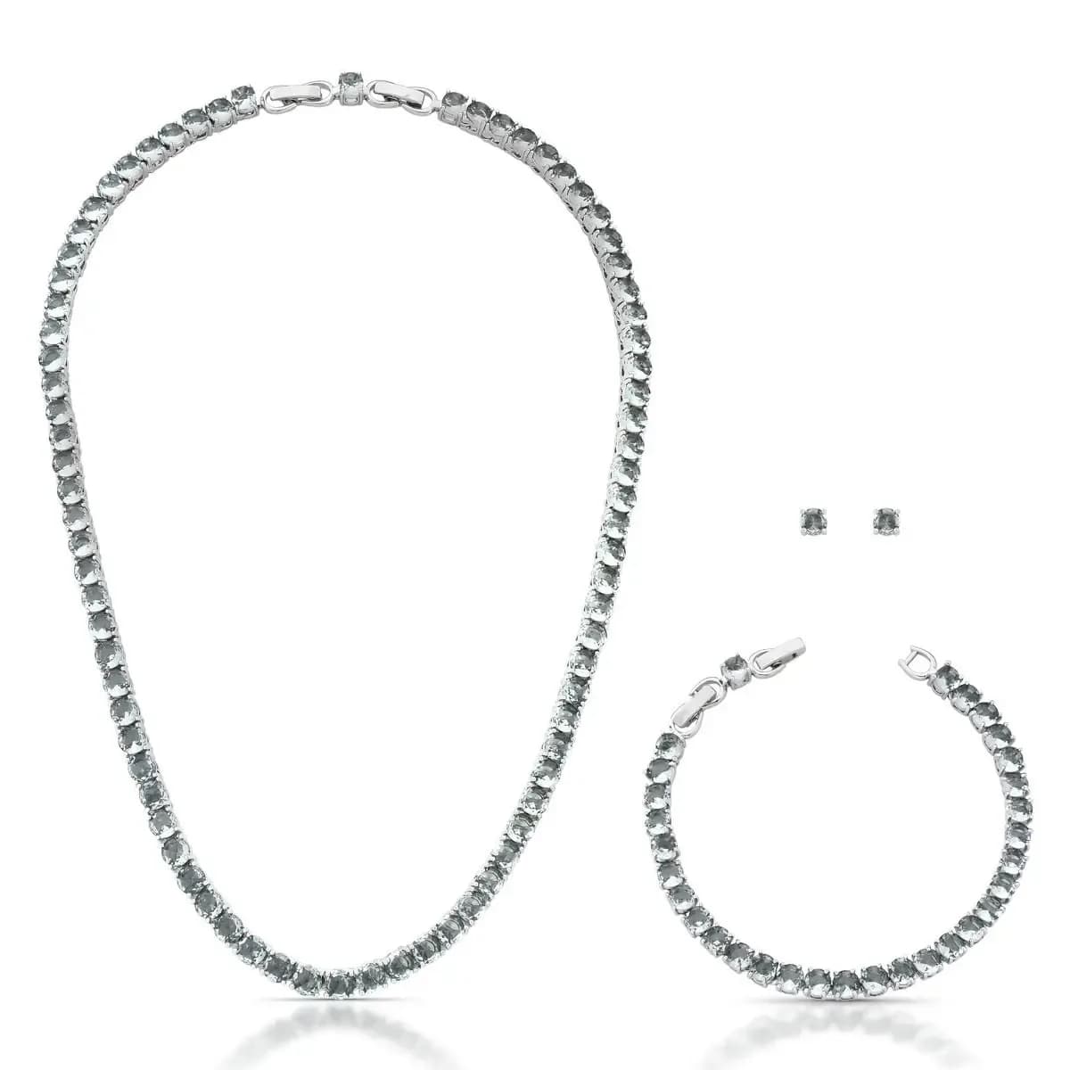CONJUNTO RIVIERA 5MM COLAR, PULSEIRA, BRINCO. — Ban. Ródio Branco / Cinza claro