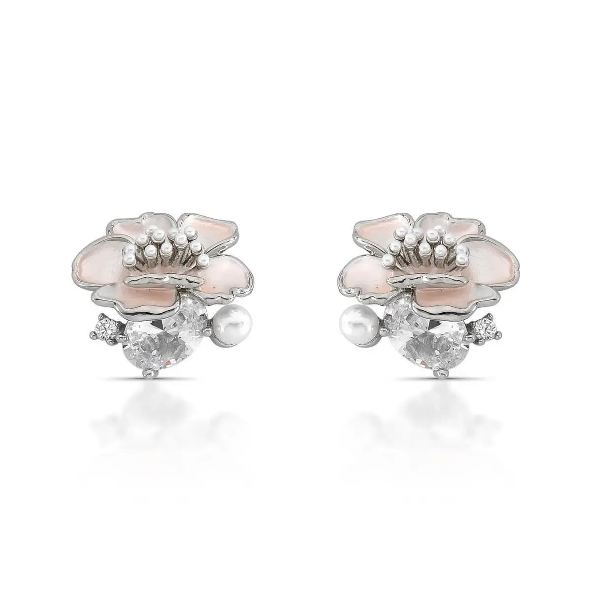BRINCO FLOWER ESMALTADO EM ROSA SALMÃO COM MINI PÉROLAS SHELL