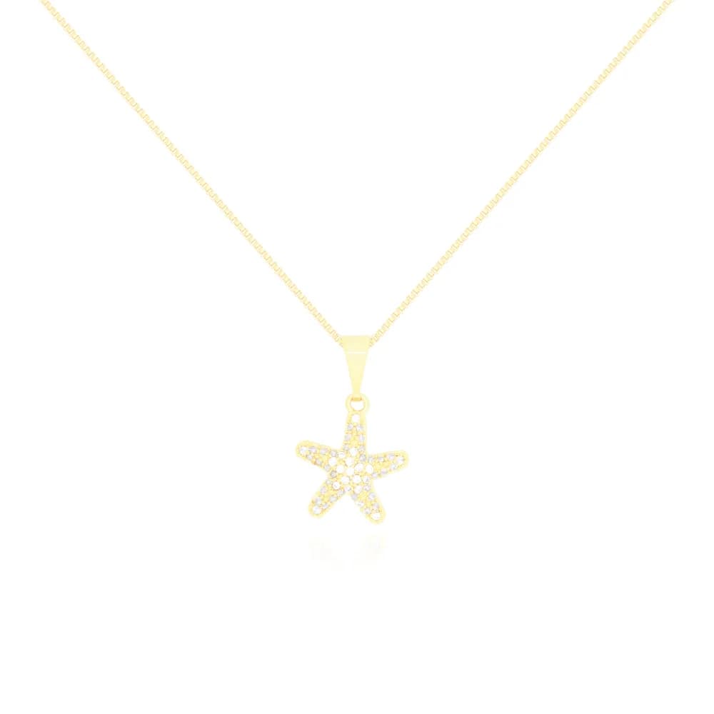 Colar Estrela do Mar Cravejada Semijoia Ouro 18K