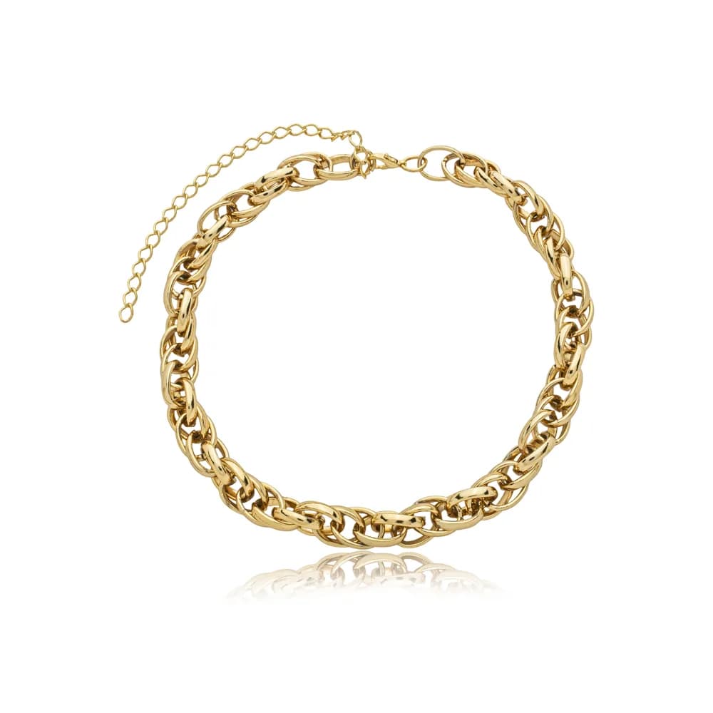 Pulseira Elos Ovais Entrelaçados Semijoia Ouro 18K