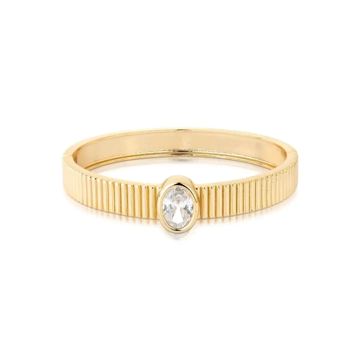 BRACELETE CANELADO COM ZIRCÔNIA OVAL CENTRAL