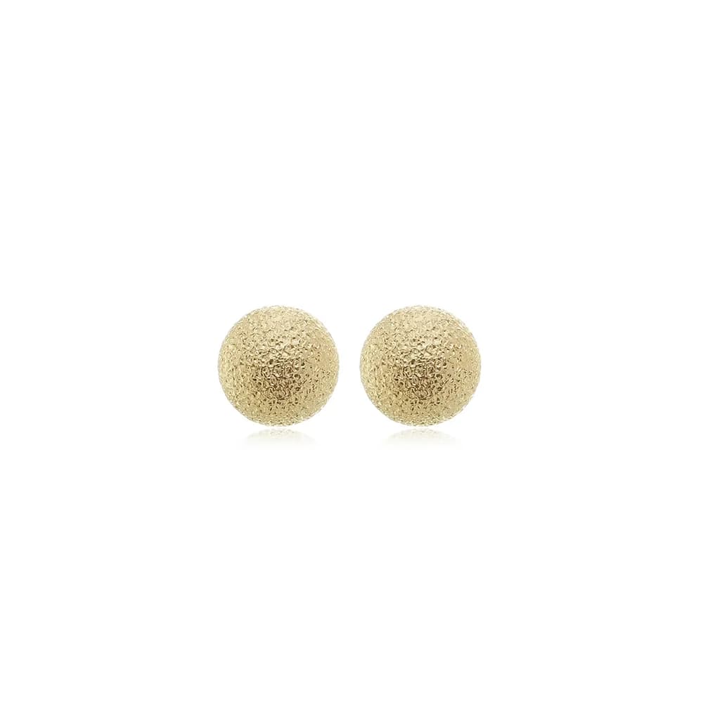 Brinco Esfera Fixa Texturizada Semijoia Ouro 18K