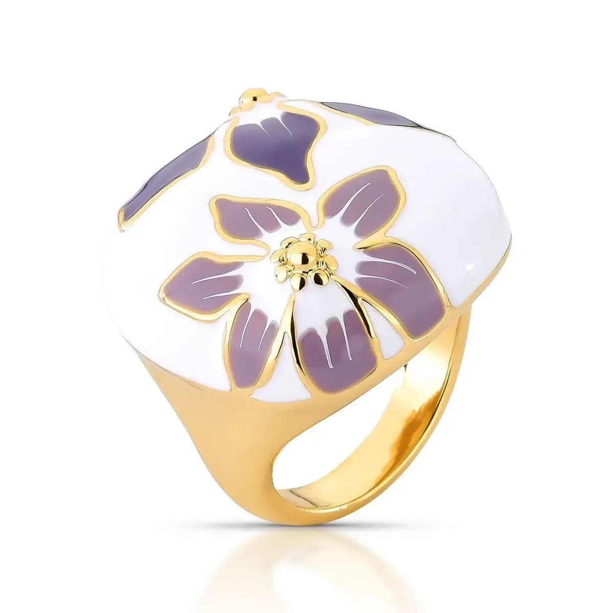 ANEL ESMALTADO WHITE FLORES EM LILÁS