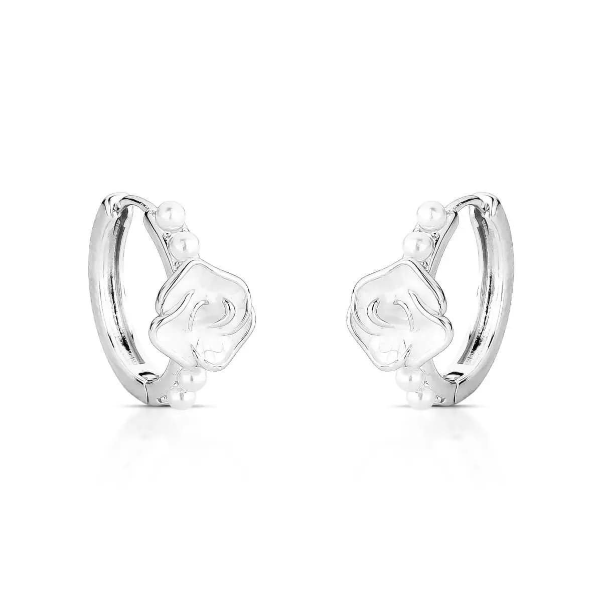 BRINCO ARGOLA ROSA ESMALTADA WHITE COM PÉROLA SHELL