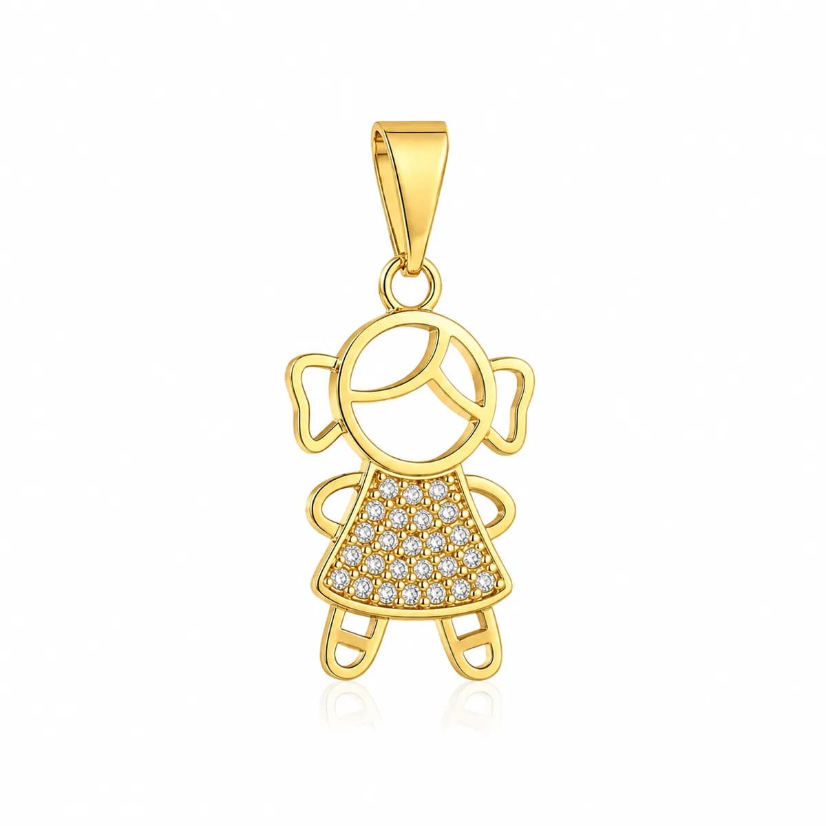 Pingente Menina com Detalhes Vazado e Cravejado Semijoia Ouro 18K