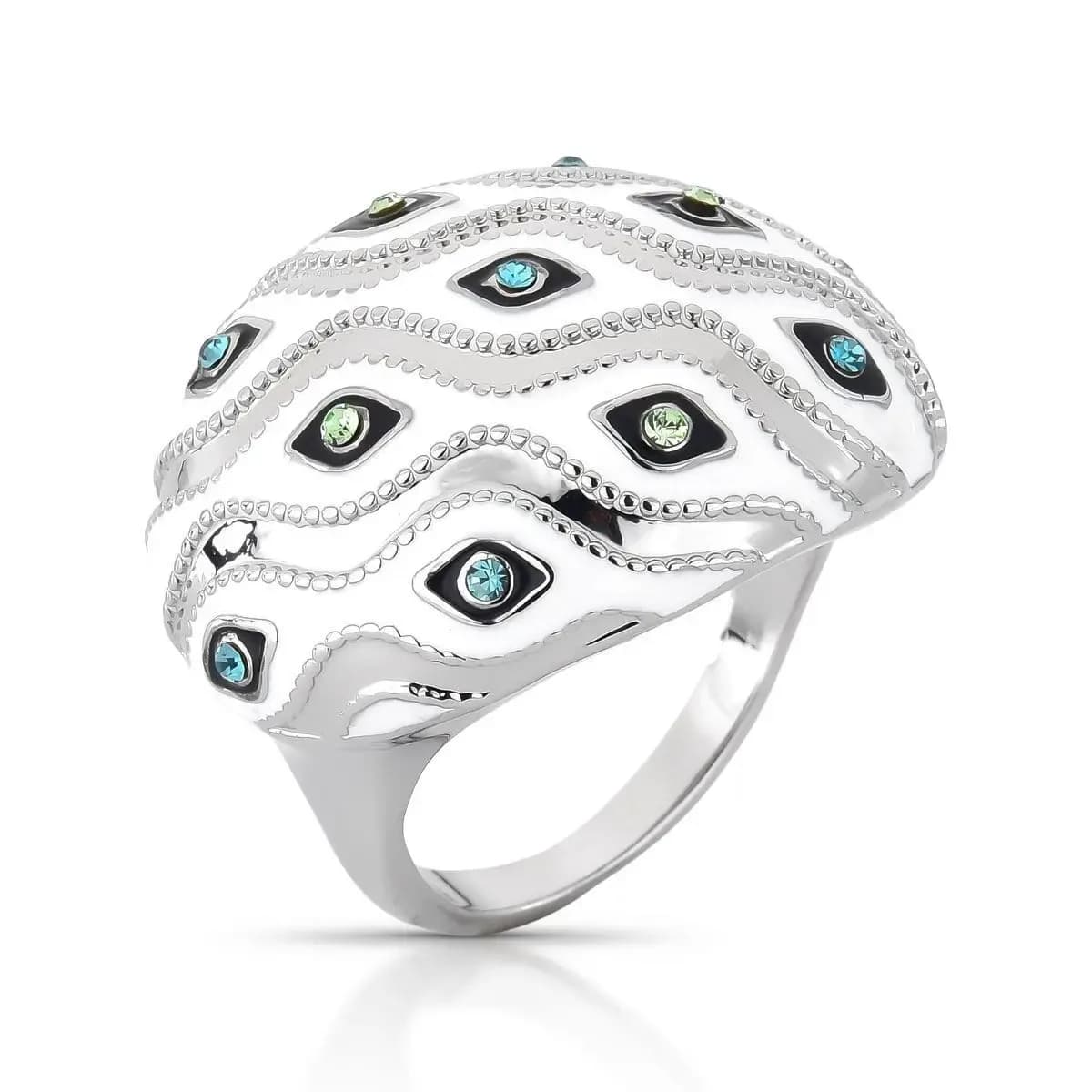 ANEL ESMALTADO WHITE MAXI COM CRAVAÇÃO EM ZIRCÔNIA AZUL E VERDE