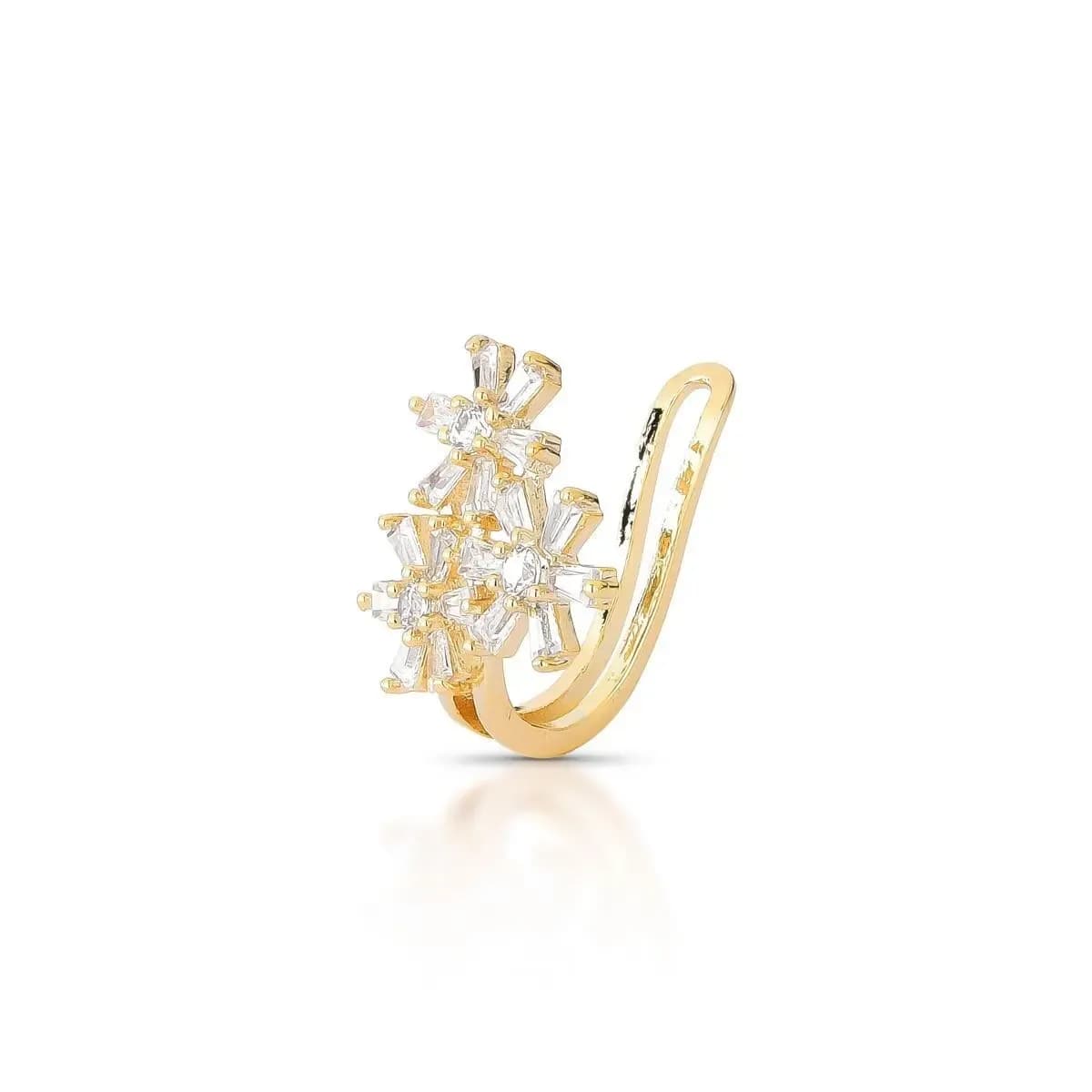 PIERCING FAKE TRÊS FLORES CRAVEJADO COM ZIRCÔNIAS BAGUETE