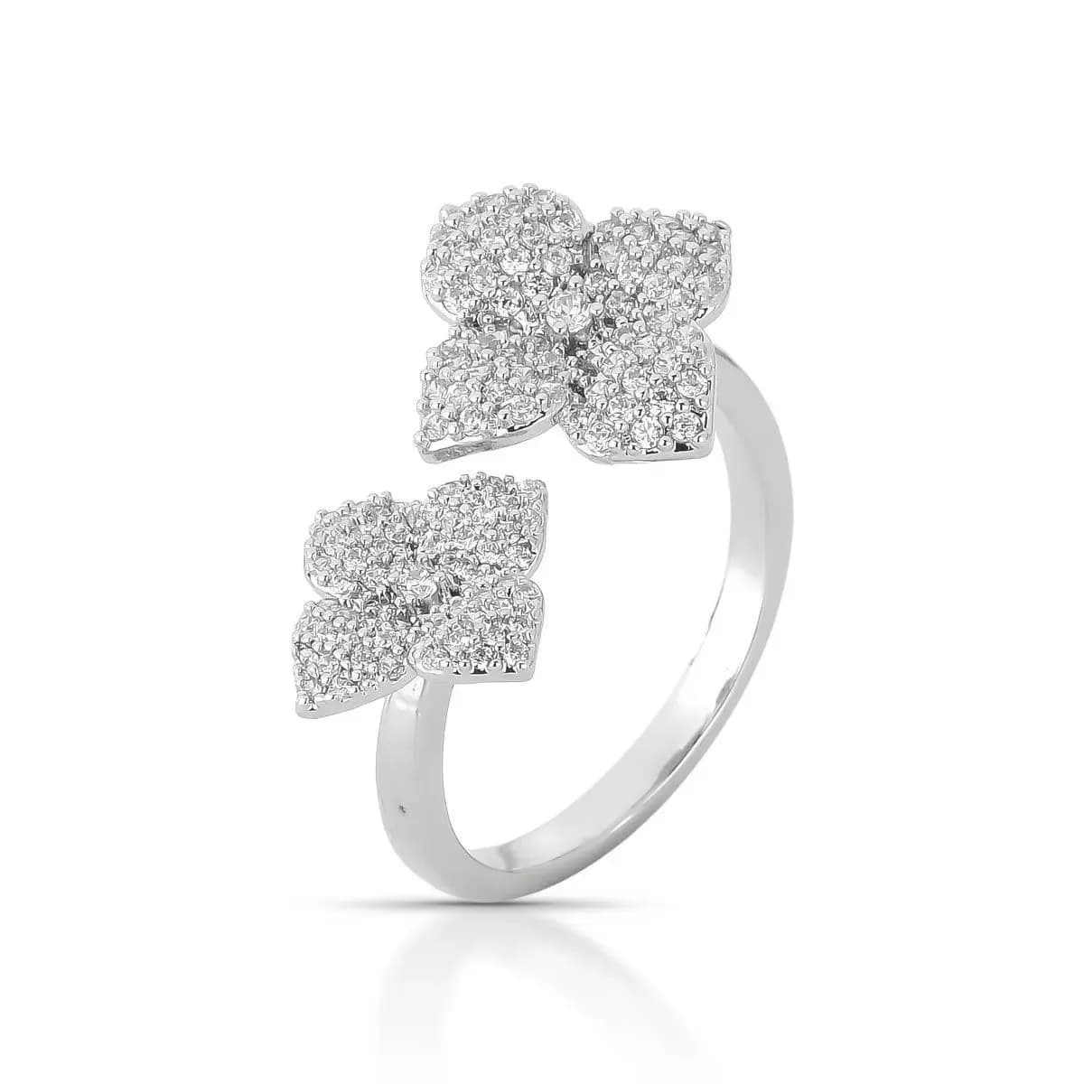 ANEL DELICADO DUO FLORES QUATRO PÉTALAS - AJUSTÁVEL