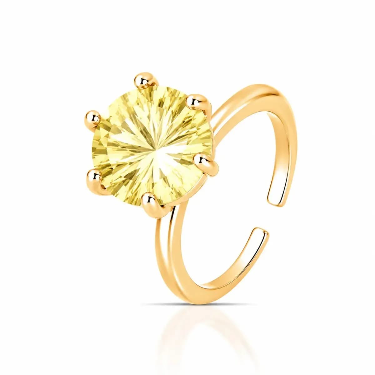 Anel Solitário Princess 11mm com Zircônia e Cravação de 6 Garras – Regulável — Ban. Dourado / Yellow Fancy
