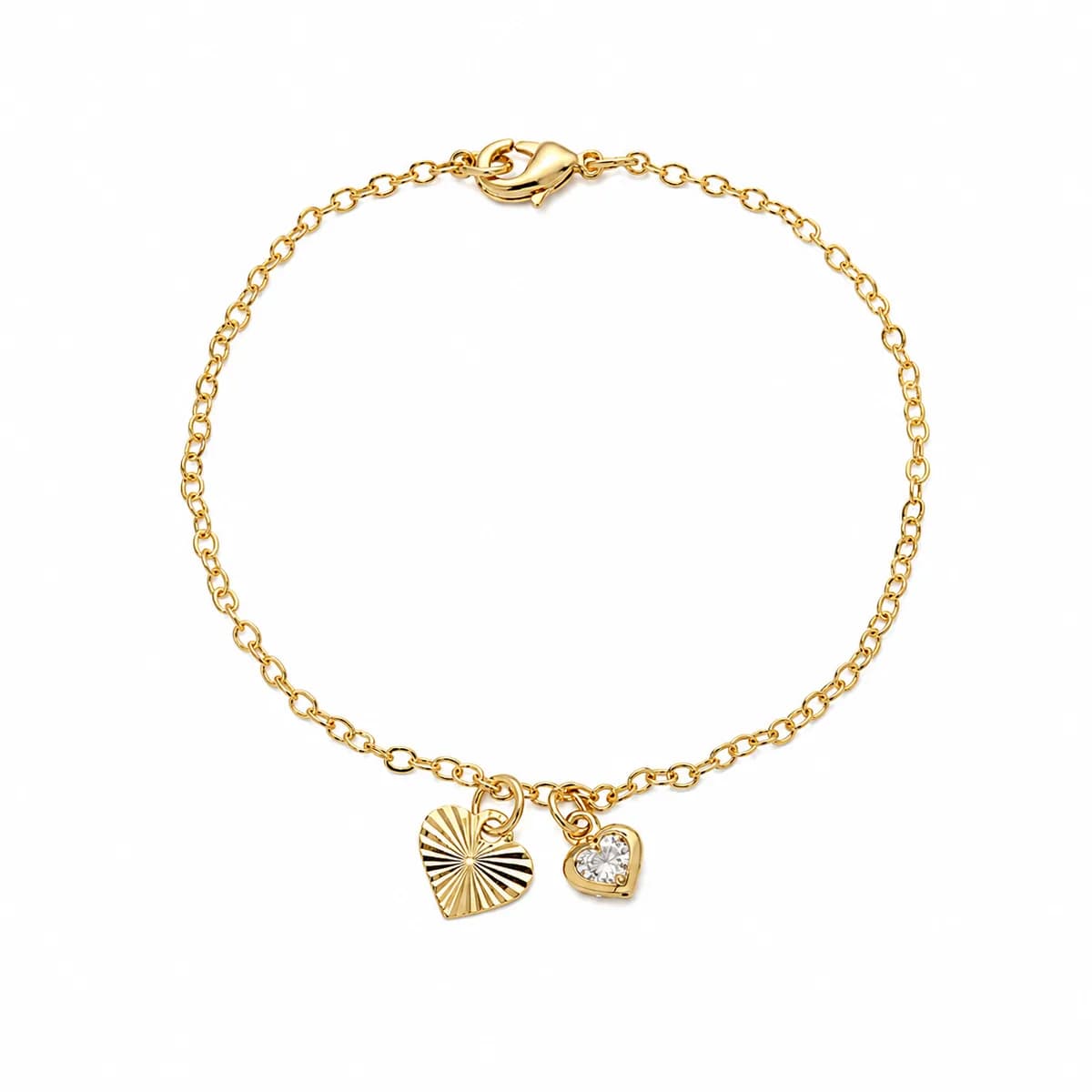 Pulseira Infantil Coração Ponto de Luz e Plaquinha Riscada Semijoia Ouro 18K