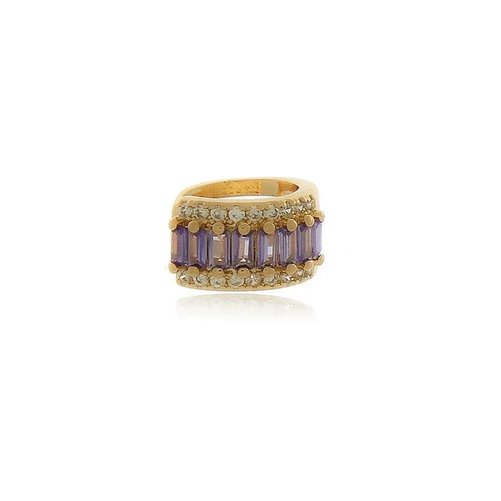 Piercing fake majestade cravejado com zircônias baguetes — Ban. Dourado / Lilás