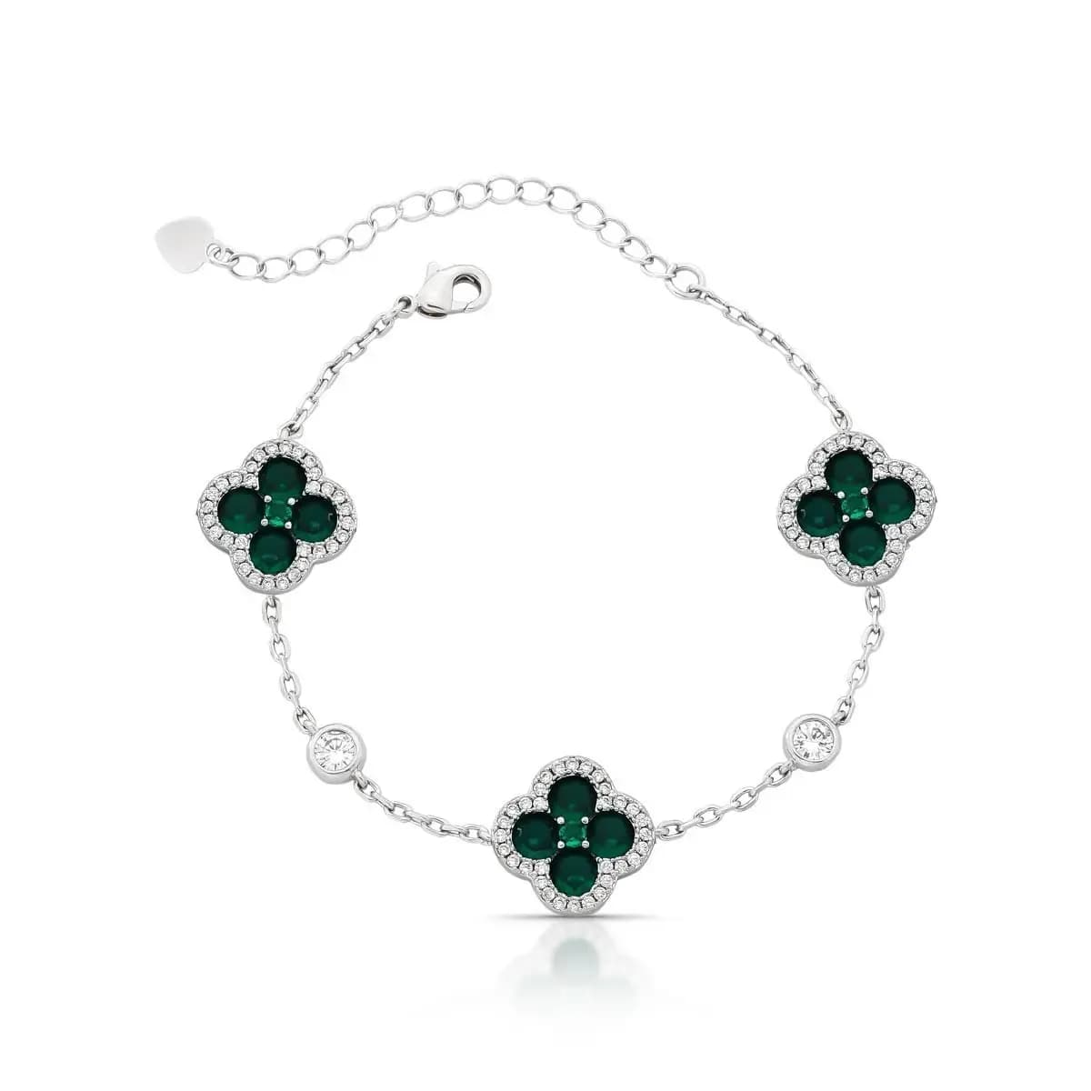 PULSEIRA TREVO CRAVEJADO COM PONTO DE LUZ- 15 CM + 5 EXTENSOR