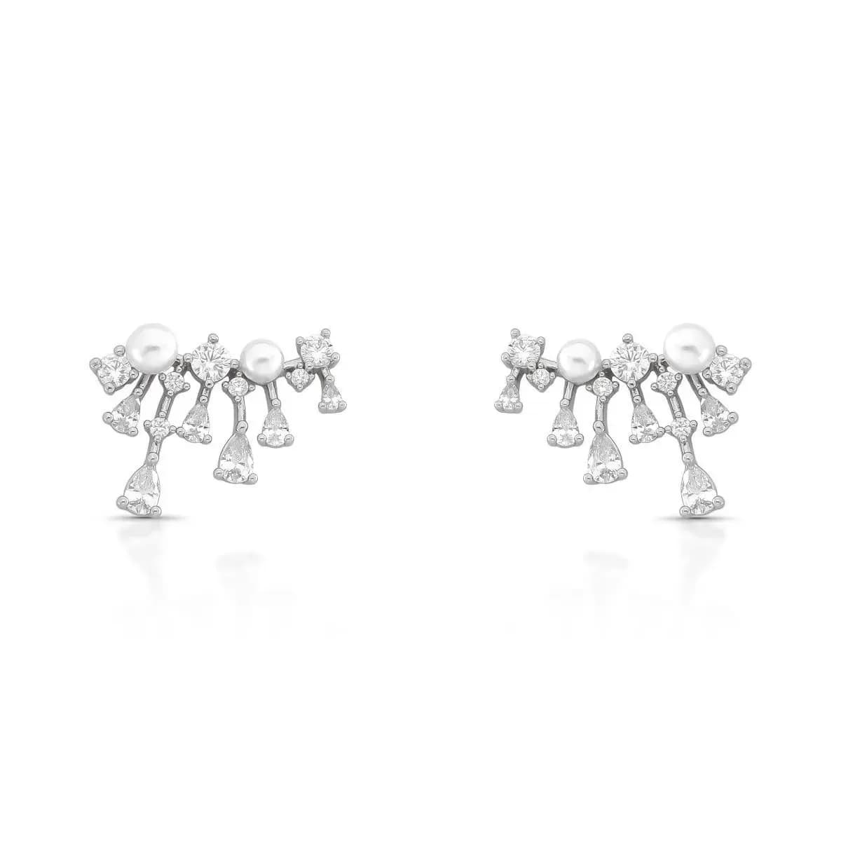 BRINCO EAR CUFF COSMIC SHINE CRAVEJADO COM ZIRCÔNIAS E PÉROLA SHELL PINO EM PRATA 925