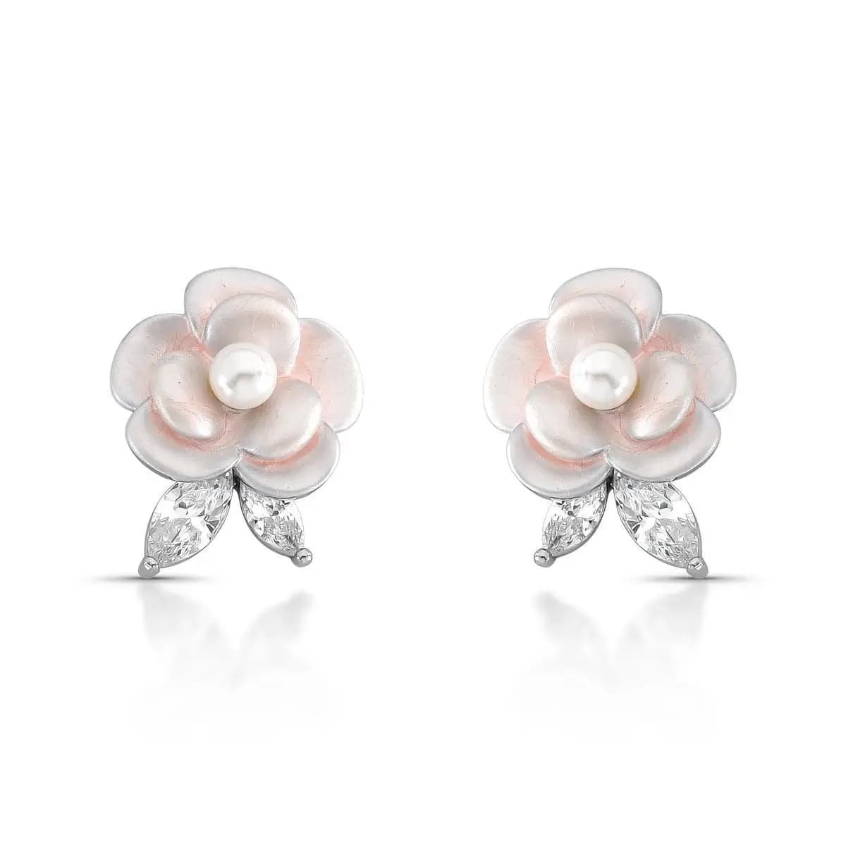 BRINCO CAMÉLIA DELICADA ESMALTADA ROSA PÉROLADO