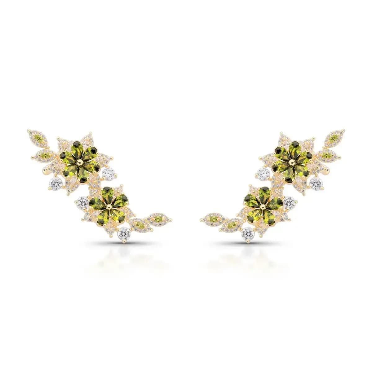 BRINCO EAR CUFF LUXO RAMO DE FLORES PINO EM PRATA 925