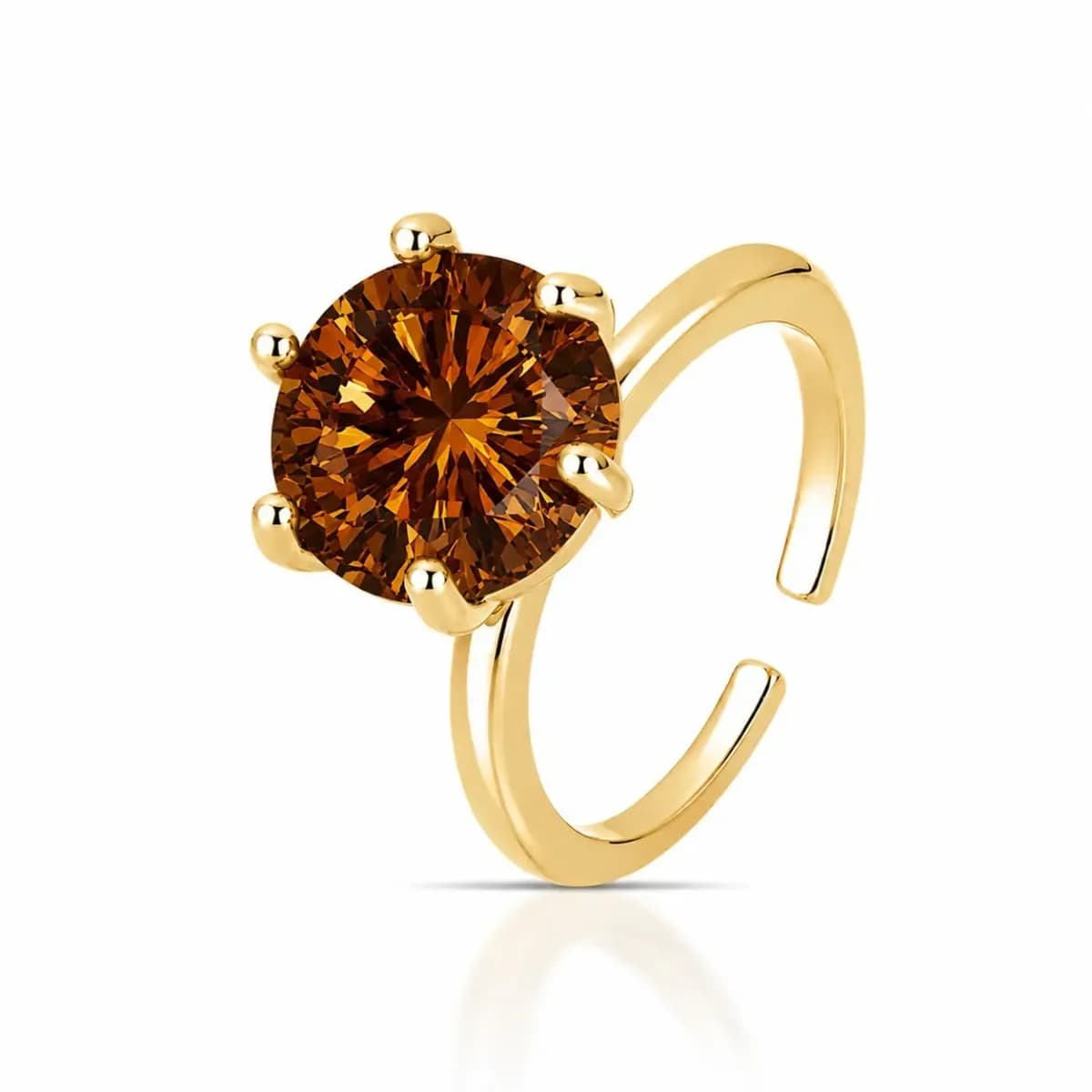 Anel Solitário Princess 11mm com Zircônia e Cravação de 6 Garras – Regulável — Ban. Dourado / Mocha Mousse