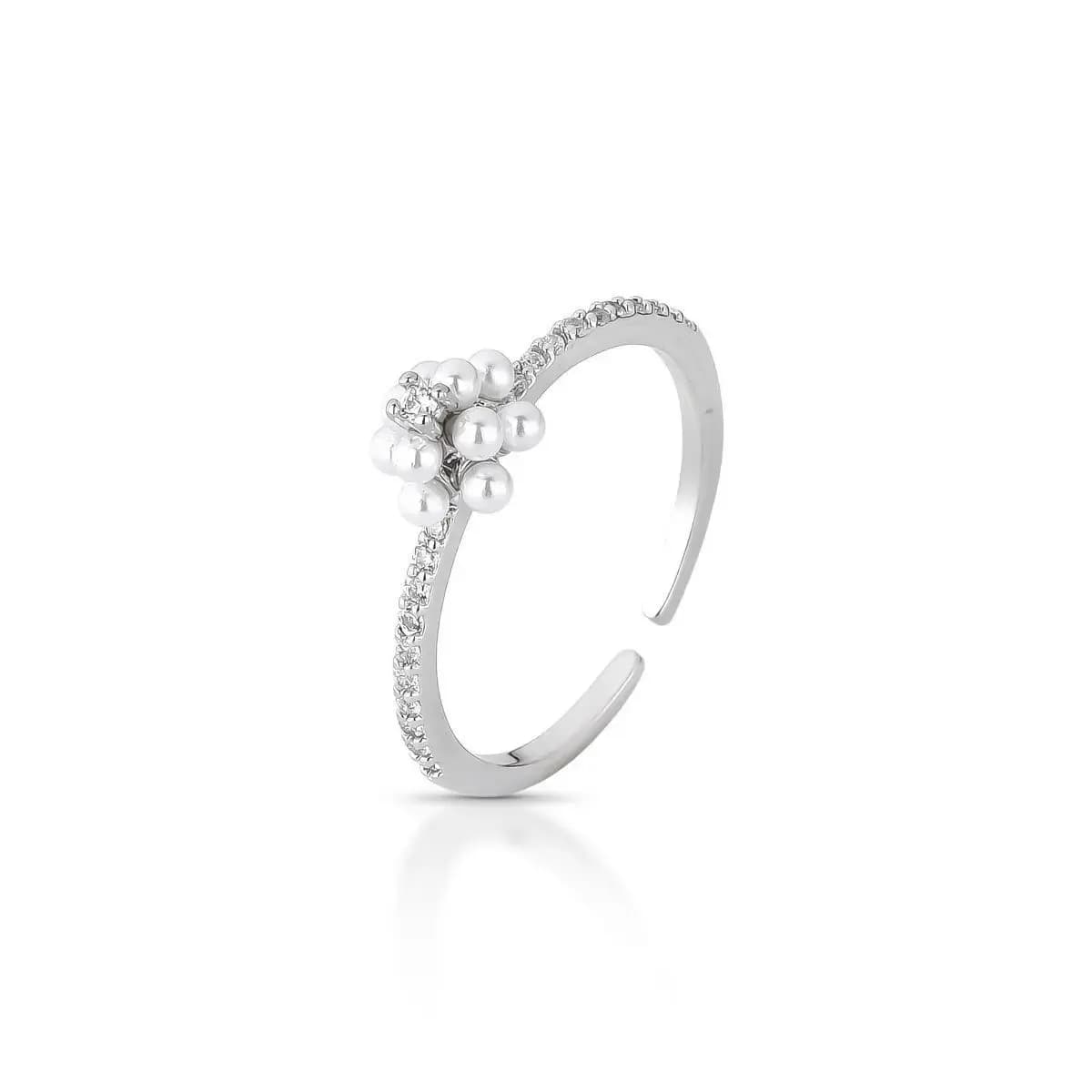 ANEL COROA DE MINI PÉROLAS SHELL CRAVEJADO COM ZIRCÔNIAS - AJUSTÁVEL