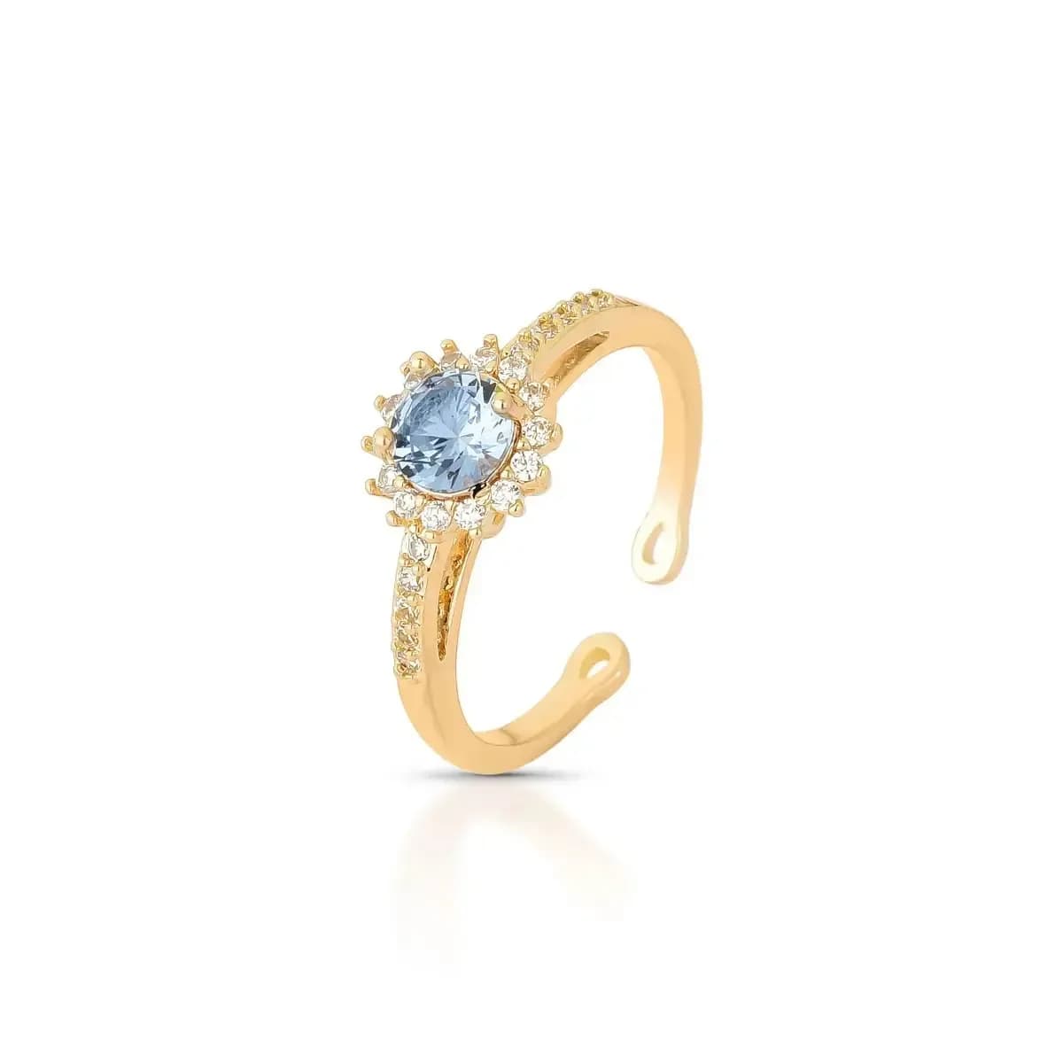 ANEL AURORA CELESTE CRAVEJADO COM ZIRCÔNIAS - AJUSTÁVEL
