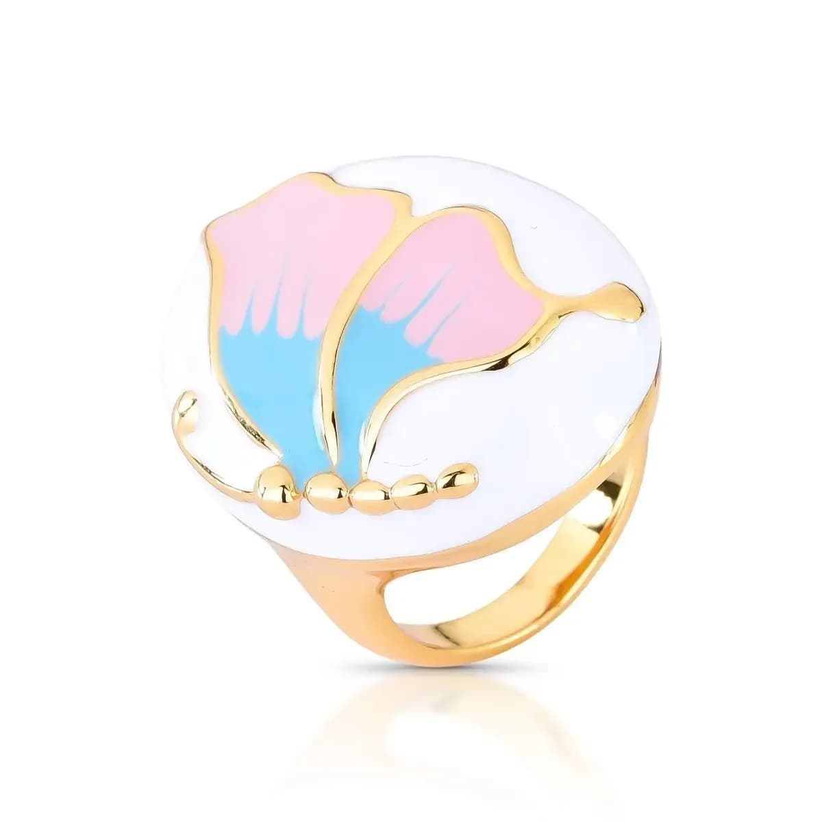 ANEL ESMALTADO WHITE COM BORBOLETA
