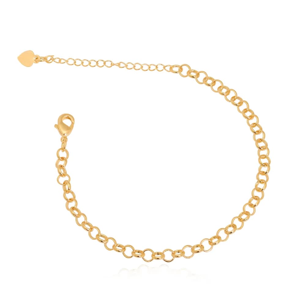 Pulseira Elo Português 4MM Semijoia Ouro 18K