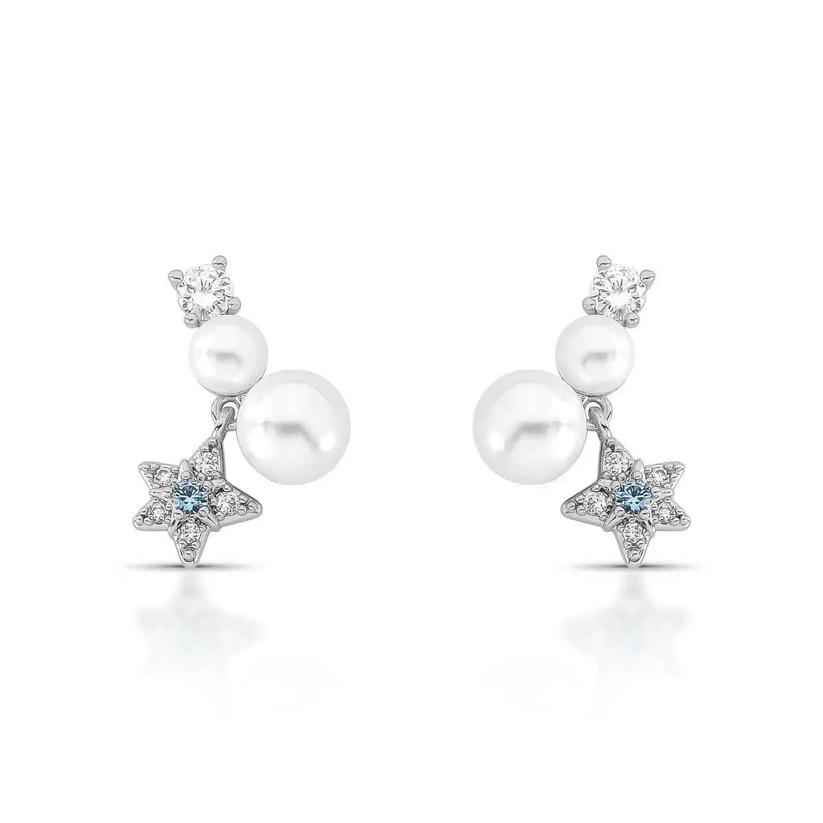 BRINCO EAR CUFF STELLAR COM PÉROLAS SHELL E PÊNDULO CRAVEJADO