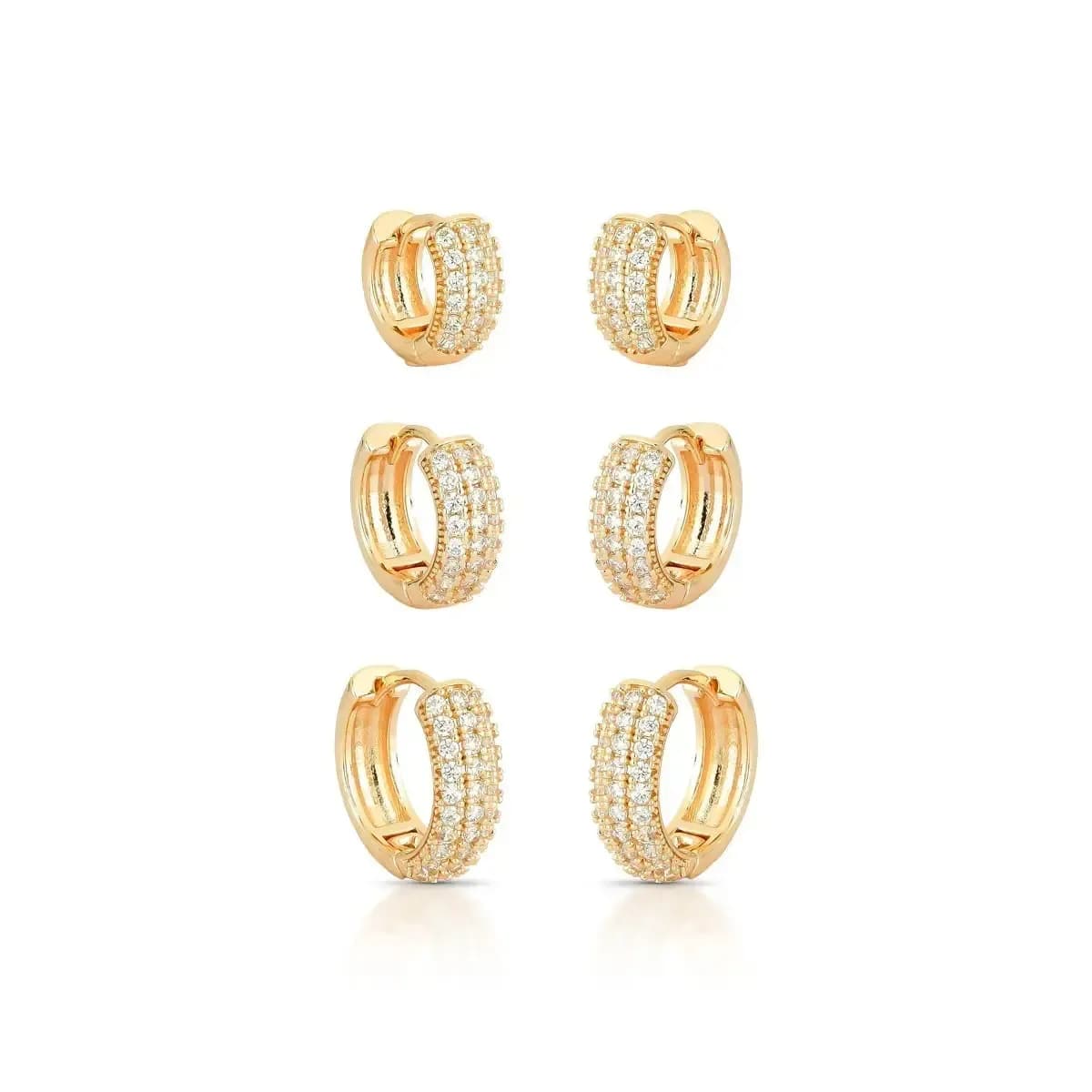 BRINCO TRIO ARGOLA CLICK TRÊS FILEIRAS CRAVEJADAS COM ZIRCÔNIAS