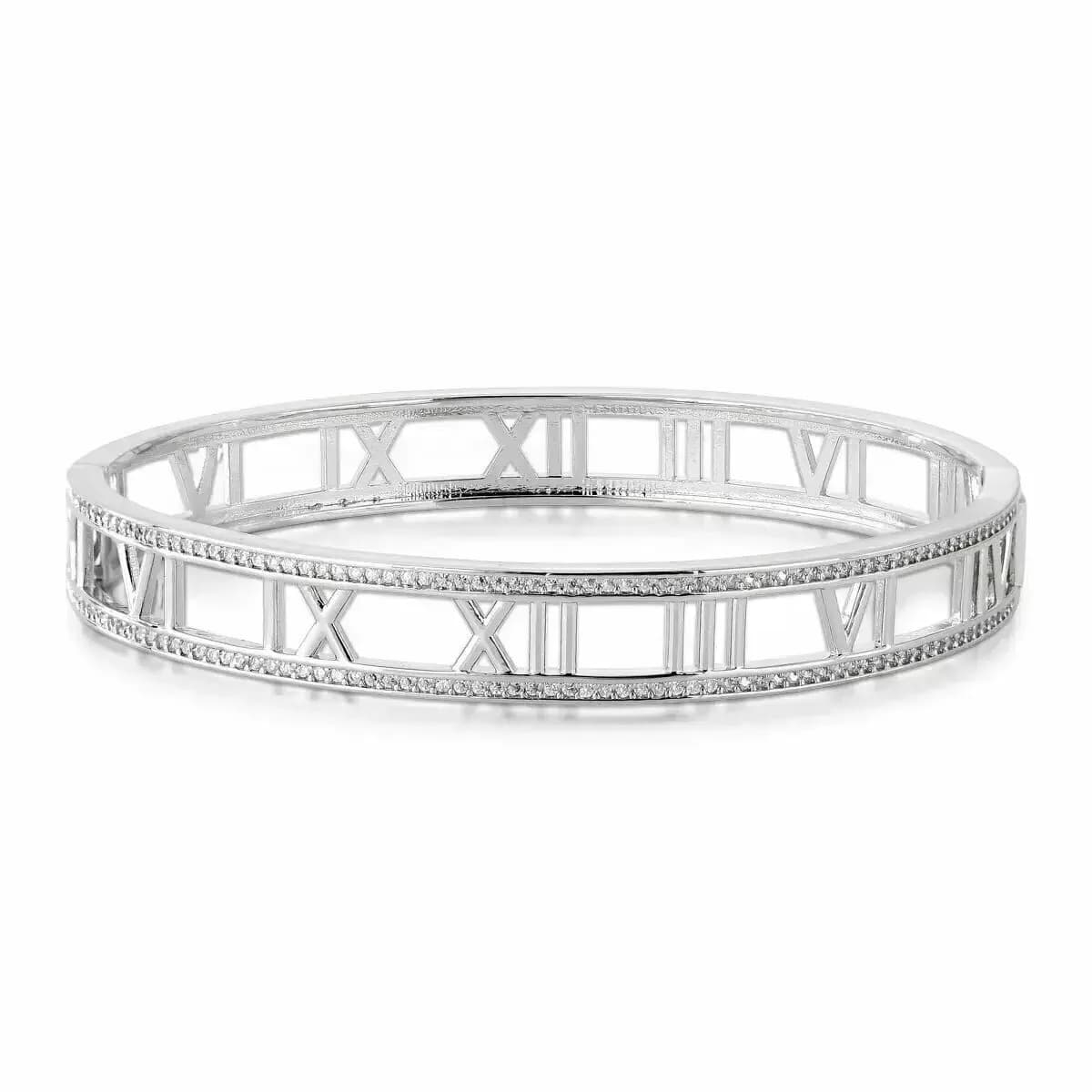 BRACELETE IMPÉRIO CRAVEJADO EM ZIRCÔNIAS — Ban.Ródio Branco / Cristal
