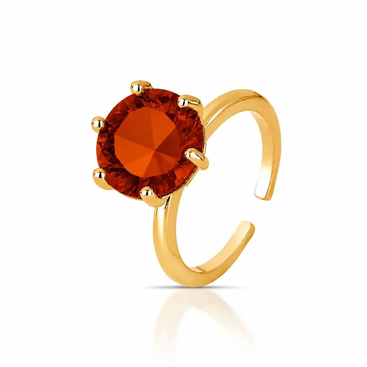 ANEL SOLITÁRIO PRINCESS CRAVAÇÃO SEIS GARRAS — Ban. Dourado / Regulável / Aperol escuro
