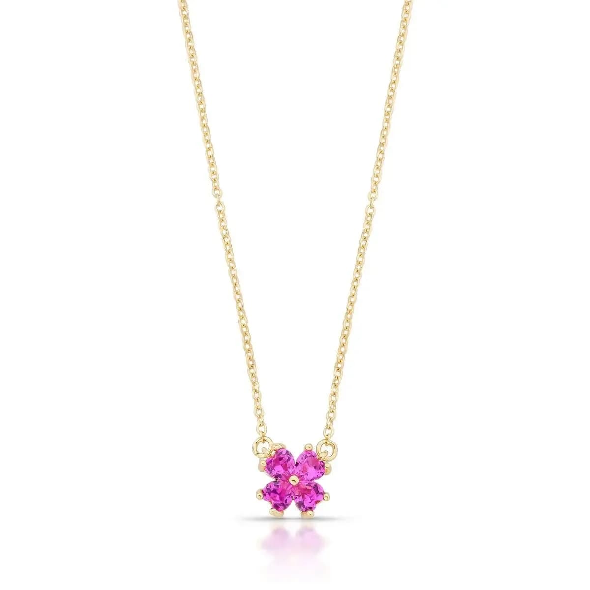 COLAR TREVO ÚNICO G CRAVAÇÃO COM ZIRCÔNIA — Ban. Dourado / Pink