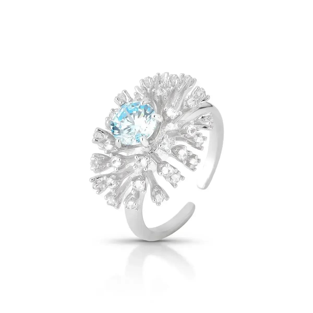 ANEL ICE RADIANCE — Ban. Ródio Branco / Regulável / Azul claro