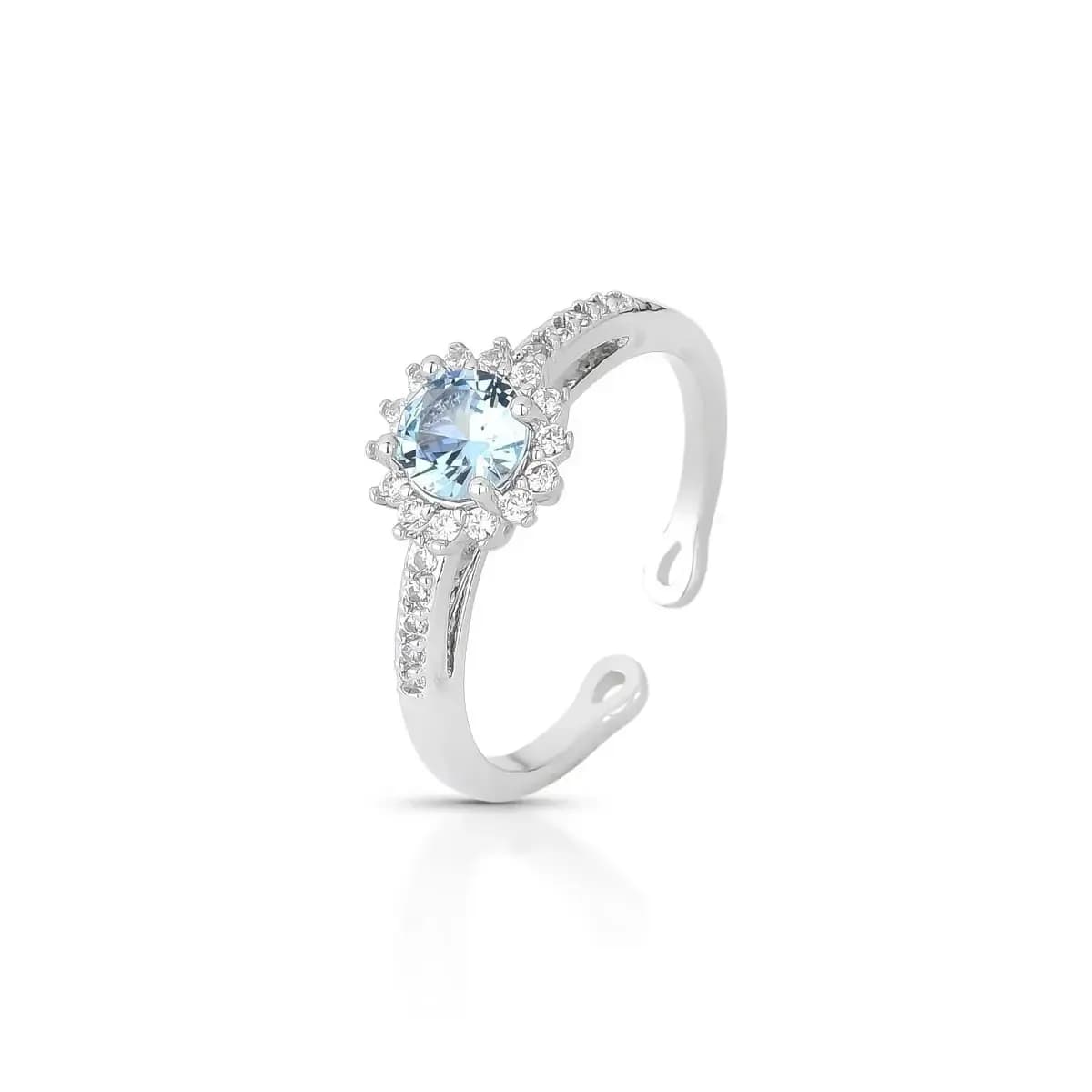 ANEL AURORA CELESTE — Ban. Ródio Branco / Regulável / Azul claro