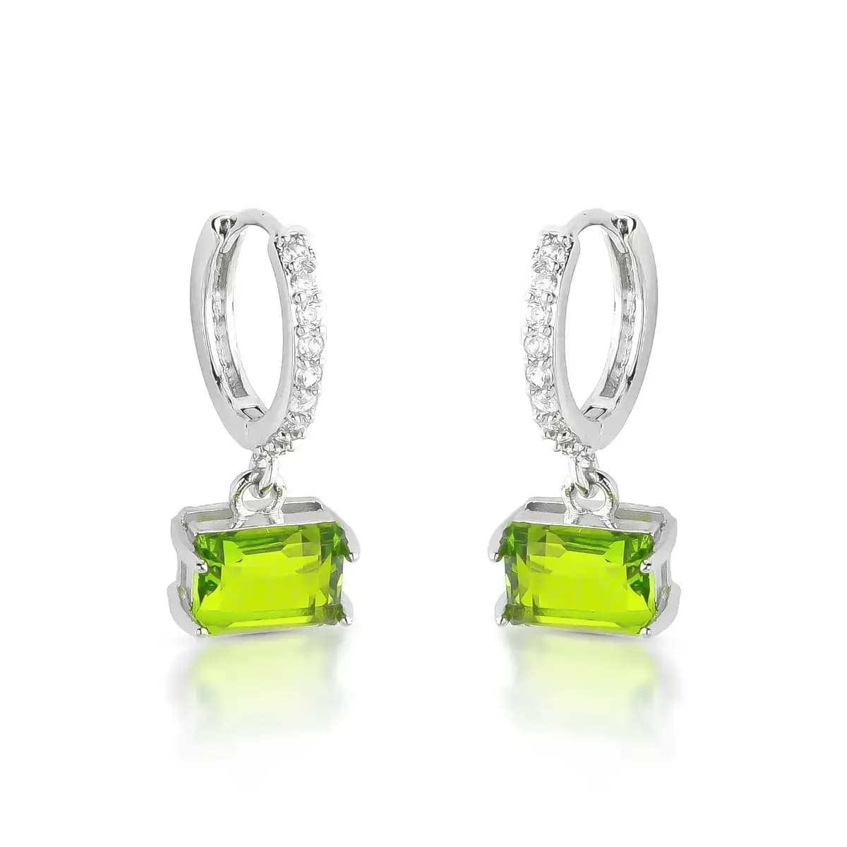 BRINCO ARGOLA CLICK PÊNDULO GLAM BAGUETE — Ban. Ródio Branco / Verde oliva