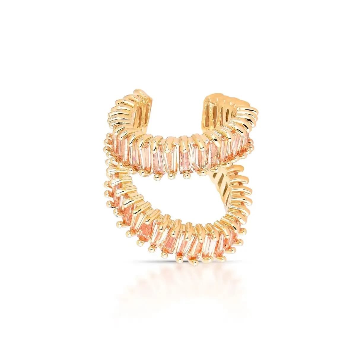PIERCING DUPLO CRAVEJADO COM BAGUETE — Ban. Dourado / Champanhe