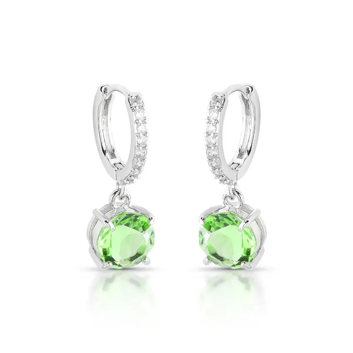 BRINCO ARGOLA CLICK PÊNDULO PONTO DE LUZ — Ban. Ródio Branco / Verde claro