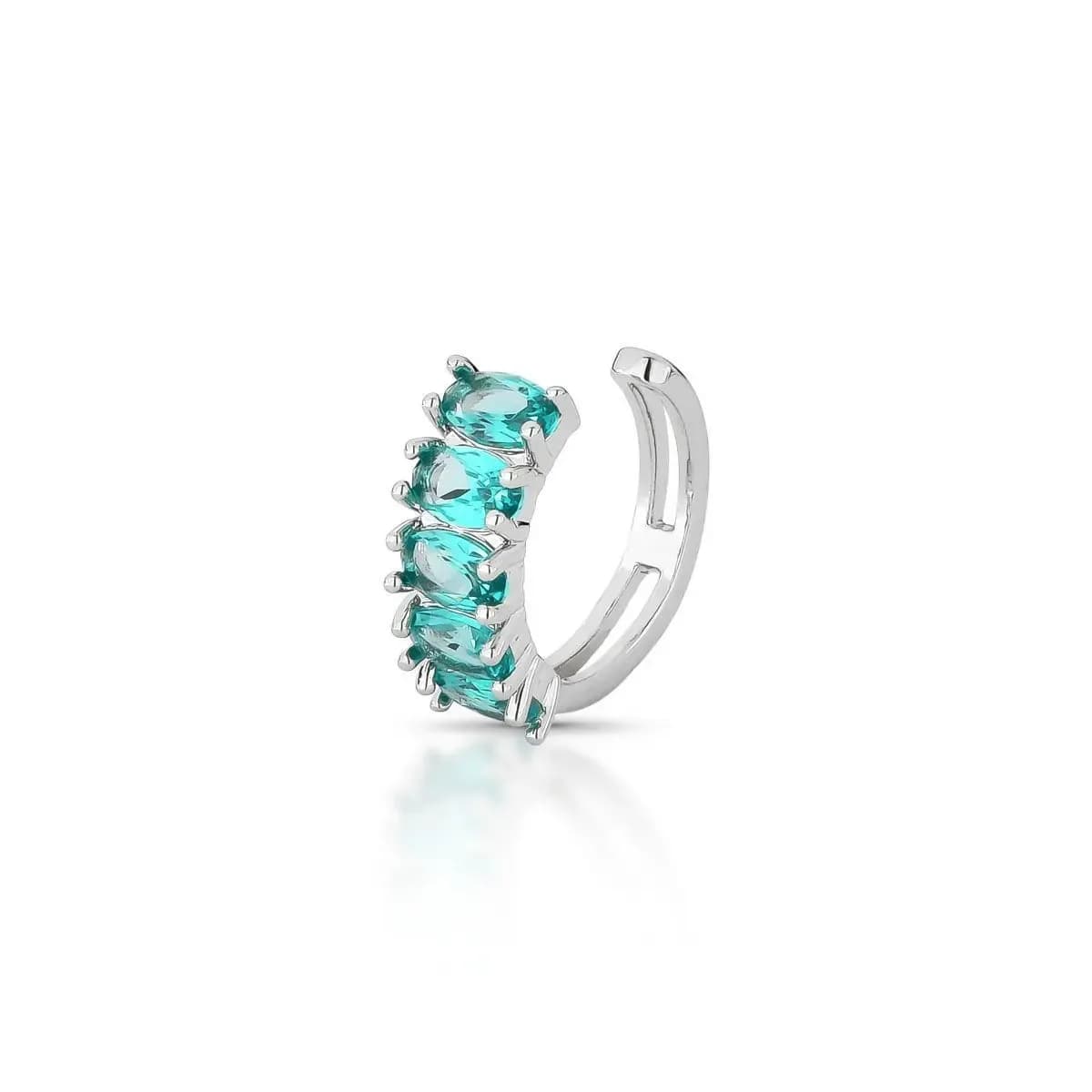 PIERCING FAKE LUXO CRAVEJADO COM ZIRCÔNIAS — Ban. Ródio Branco / Turmalina