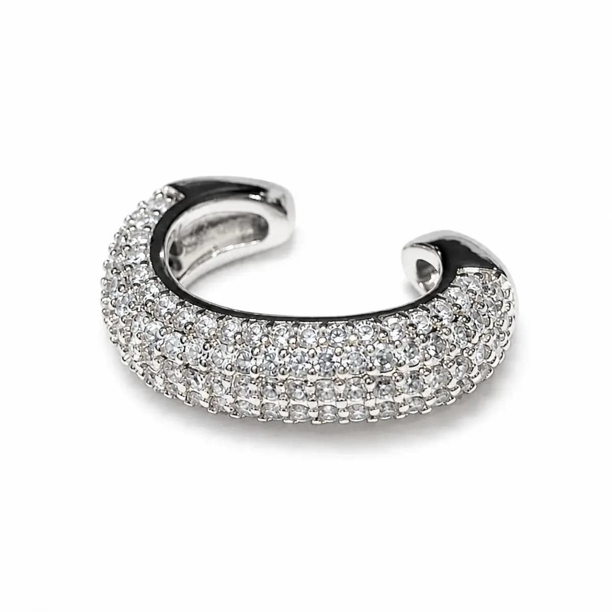PIERCING FAKE ONDAS CRAVEJADO COM ZIRCÔNIAS — Ban. Ródio Branco / Cristal
