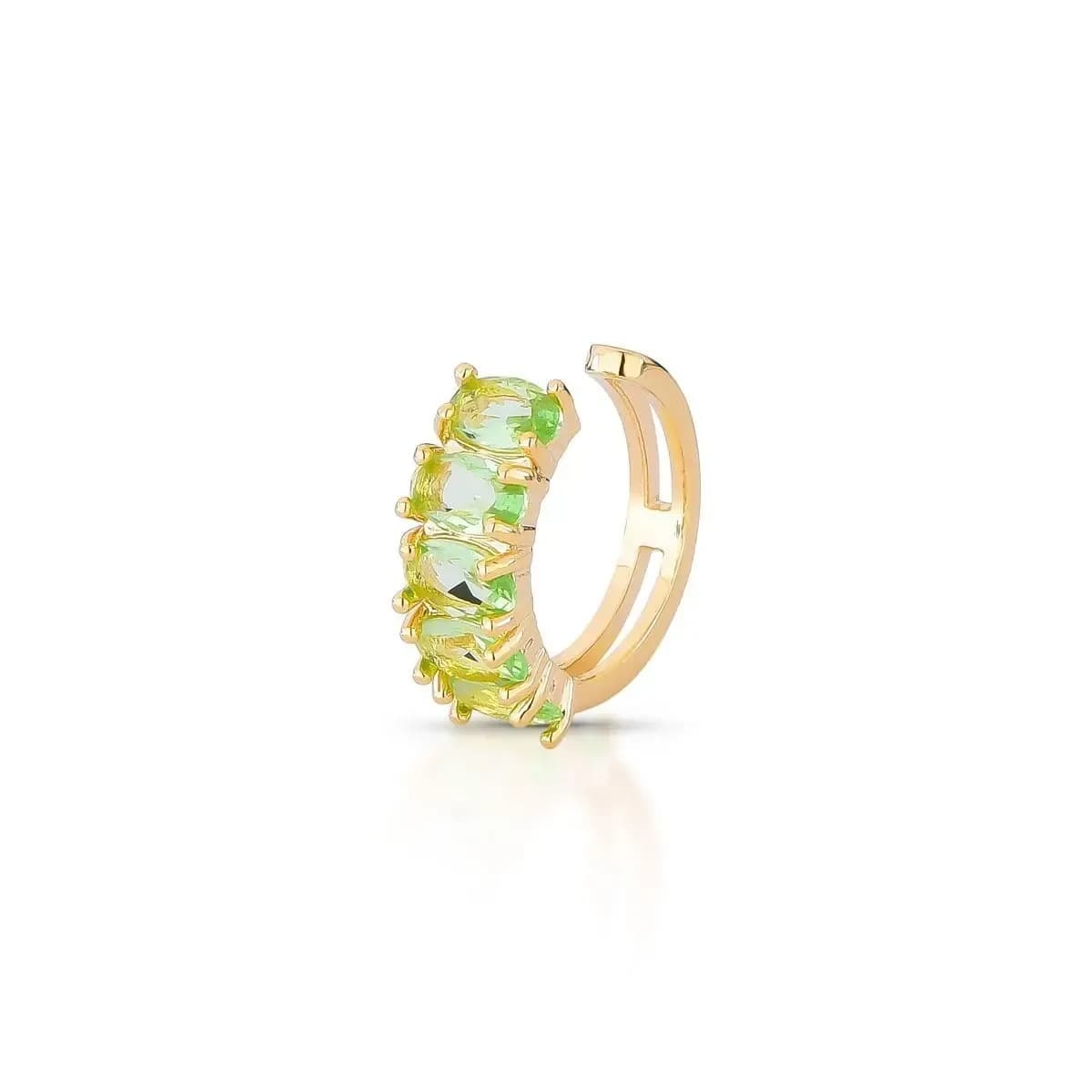 PIERCING FAKE LUXO CRAVEJADO COM ZIRCÔNIAS — Ban. Dourado / Verde claro