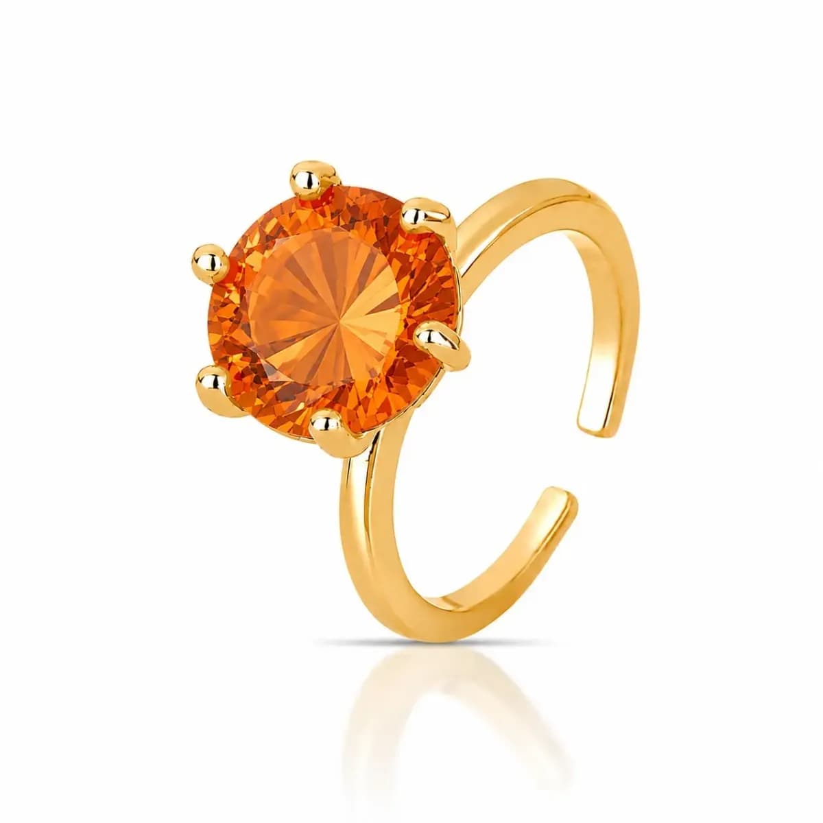 ANEL SOLITÁRIO PRINCESS CRAVAÇÃO SEIS GARRAS — Ban. Dourado / Regulável / Laranja Aperol