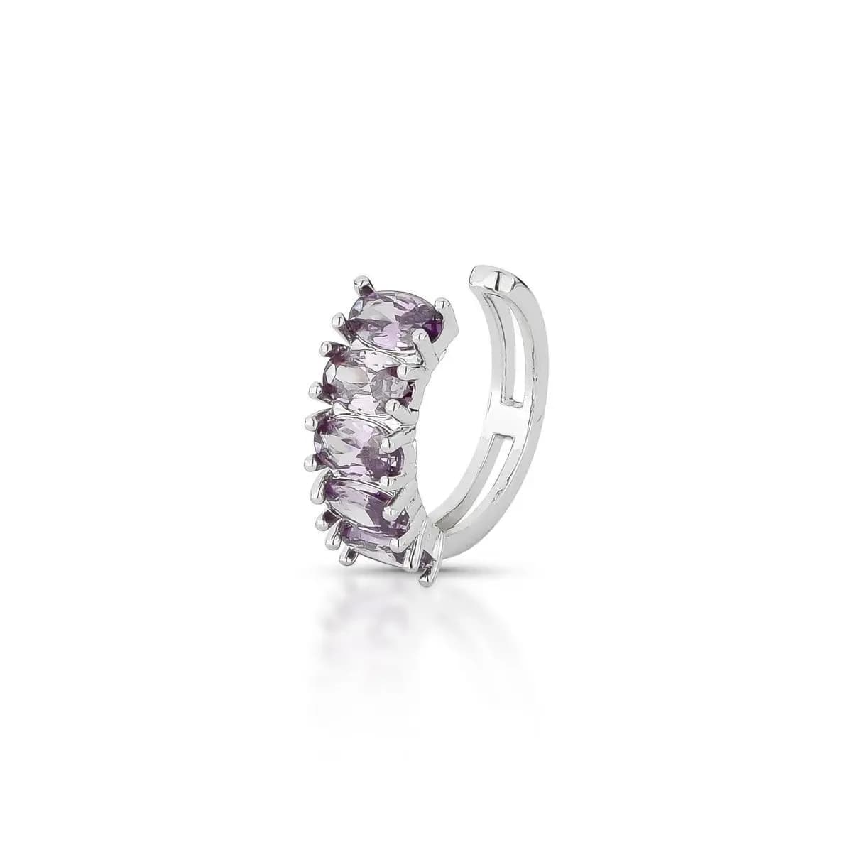 PIERCING FAKE LUXO CRAVEJADO COM ZIRCÔNIAS — Ban. Ródio Branco / Roxo