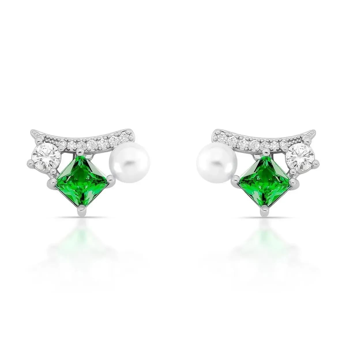 BRINCO EAR CUFF DELICADO STELLAR — Ban. Ródio Branco / Esmeralda