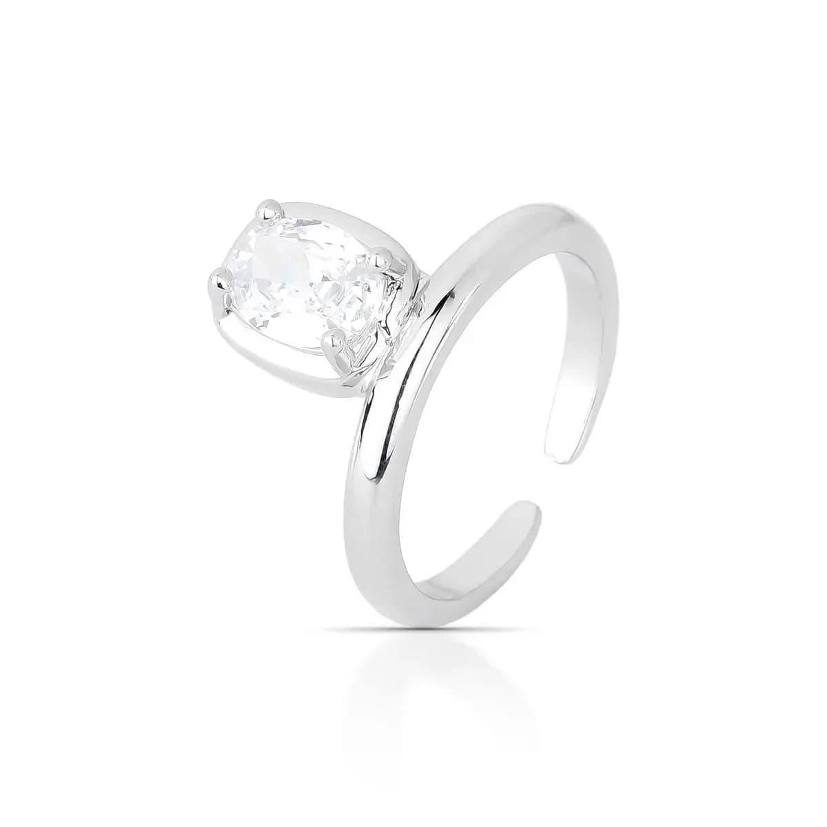 ANEL CONTOUR OVAL — Ban. Ródio Branco / Regulável / Cristal