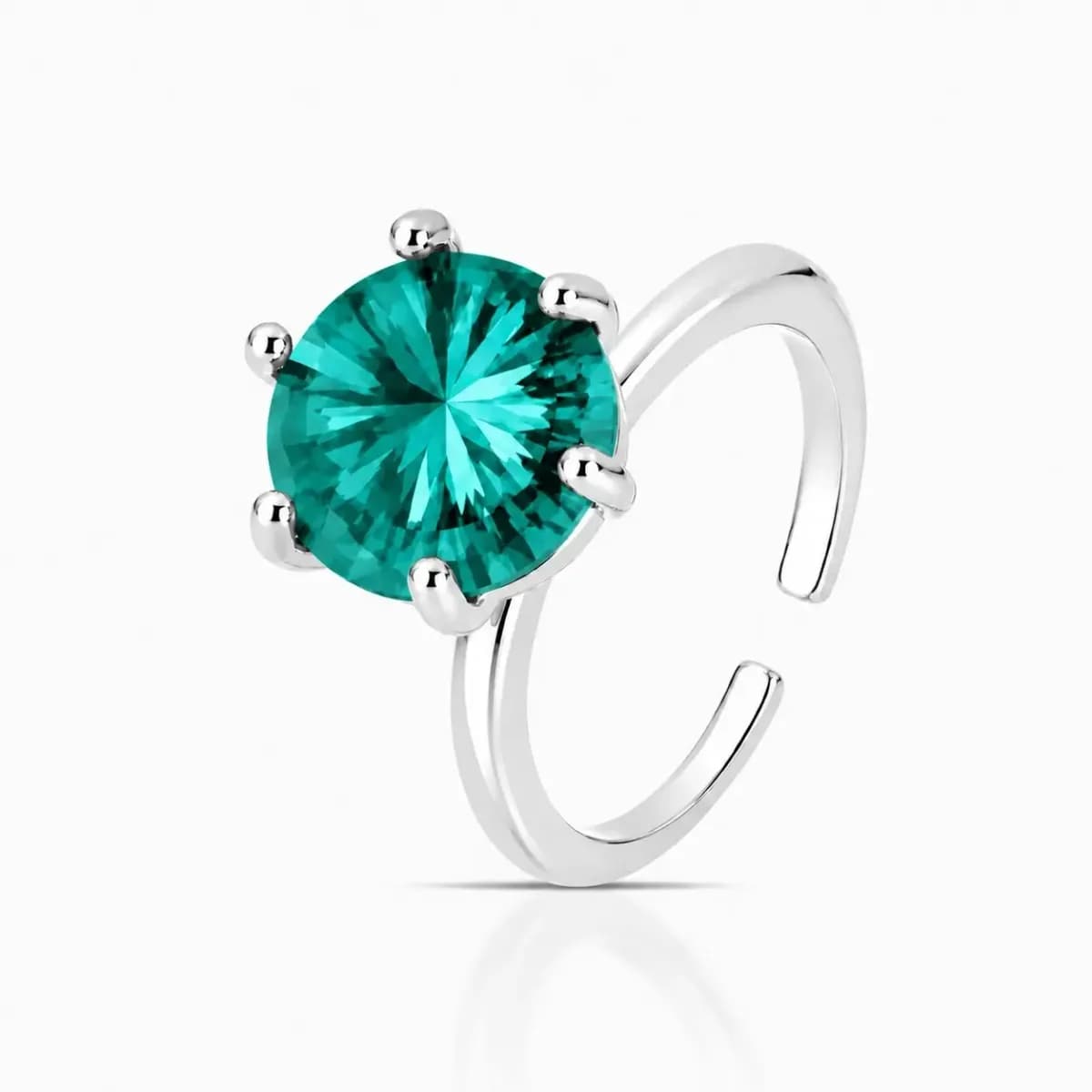 Anel Solitário Princess 11mm com Zircônia e Cravação de 6 Garras – Regulável — Ban. Ródio Branco / Turmalina