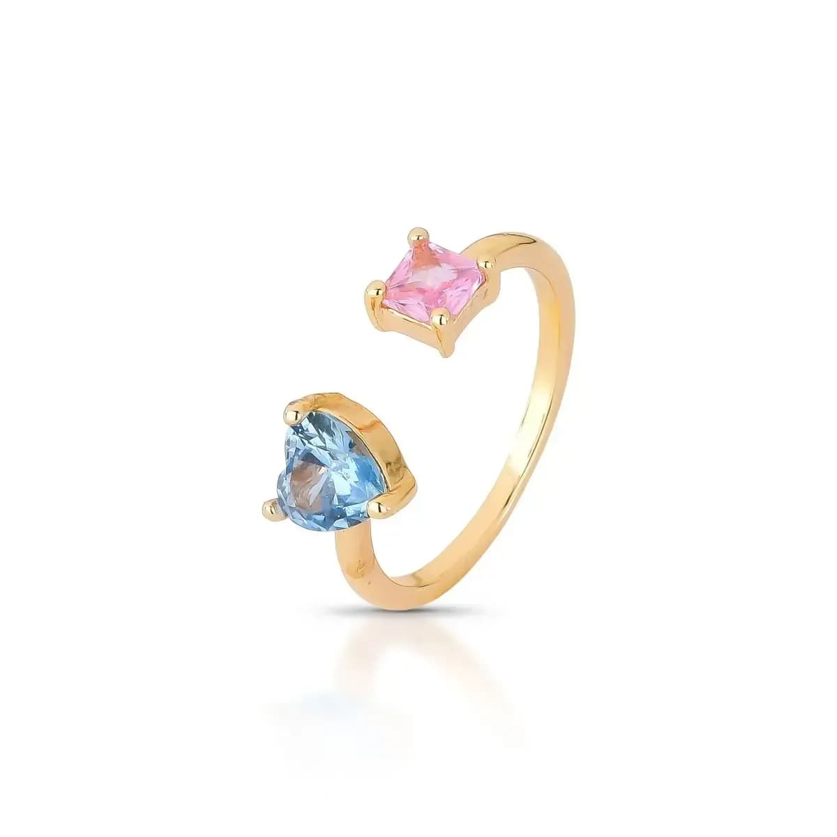 ANEL HEART SQUARE CRAVEJADO COM ZIRCÔNIAS - AJUSTÁVEL