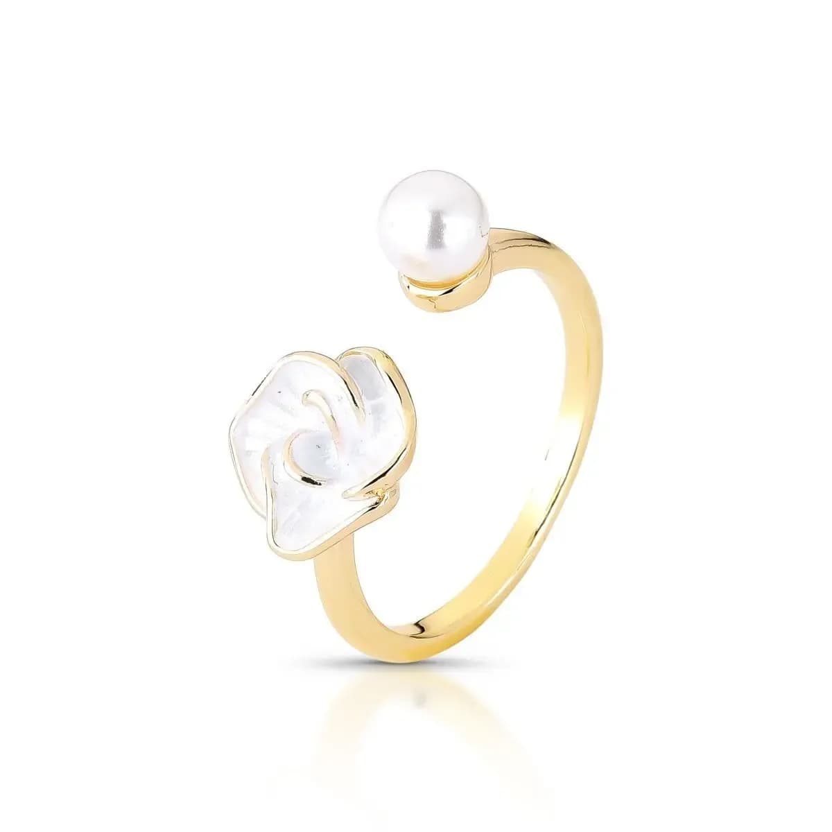 ANEL ROSA ESMALTADA WHITE COM PÉROLA SHELL - AJUSTÁVEL
