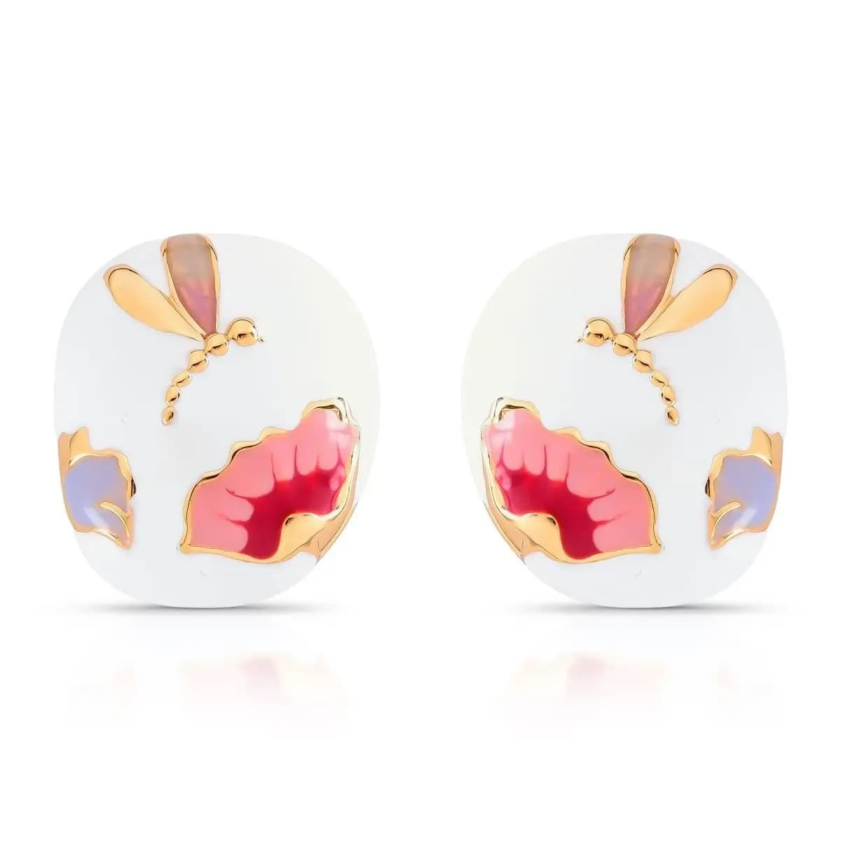 BRINCO ESMALTADO WHITE COM LIBÉLULA GARDEN PINO EM PRATA 925