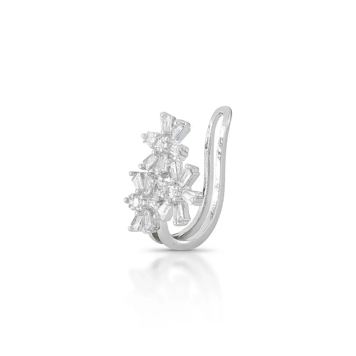 PIERCING FAKE TRÊS FLORES CRAVEJADO COM ZIRCÔNIAS BAGUETE — Ban. Ródio Branco