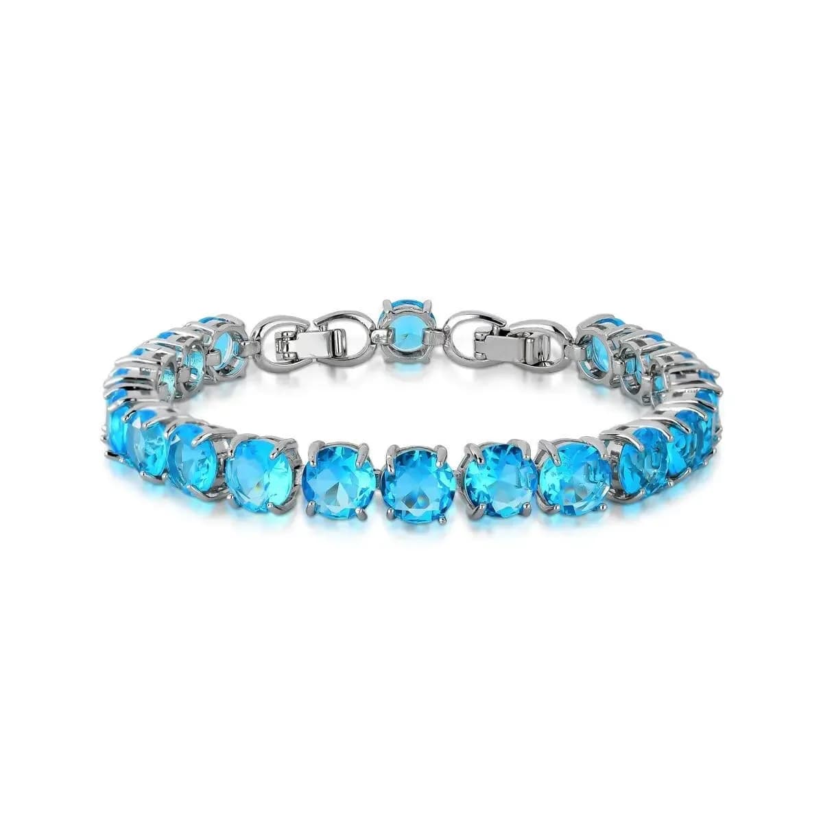 PULSEIRA LUXO BALL — Ban. Ródio Branco / Azul claro