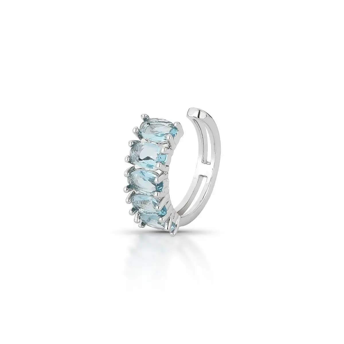 PIERCING FAKE LUXO CRAVEJADO COM ZIRCÔNIAS — Ban. Ródio Branco / Azul claro
