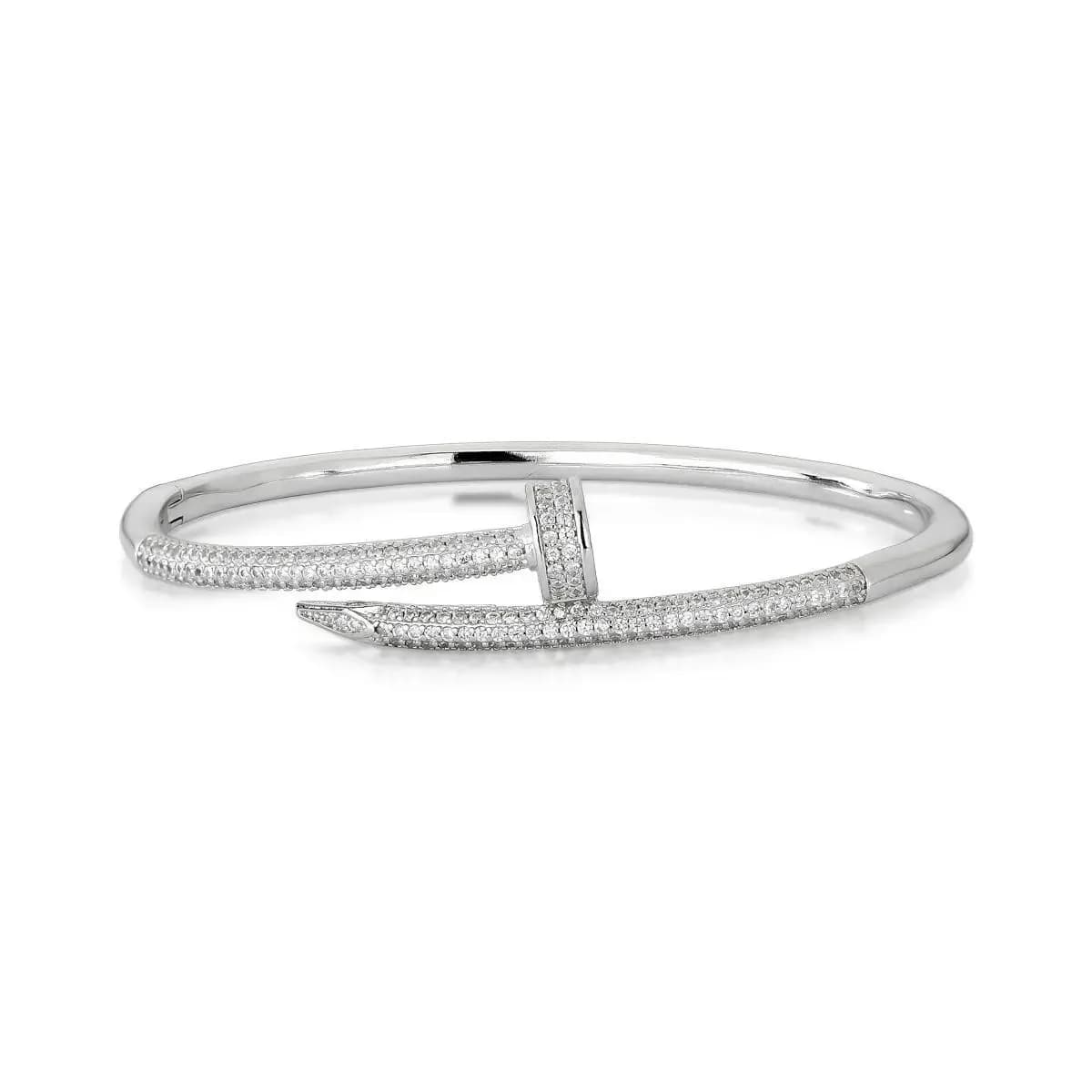 BRACELETE PREGO CRAVEJADO COM ZIRCÔNIAS — Ban. Ródio Branco