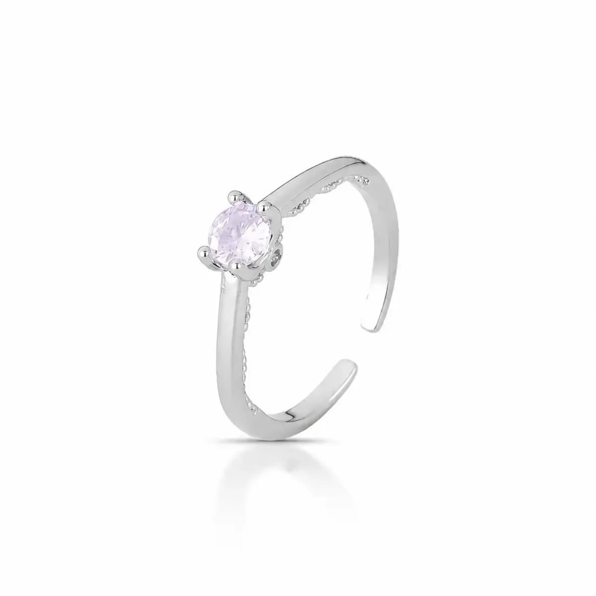 ANEL SOLITÁRIO SWEET LOVE COM ZIRCÔNIA CENTRAL - AJUSTÁVEL — Ban. Ródio Branco / Regulável / Lilás